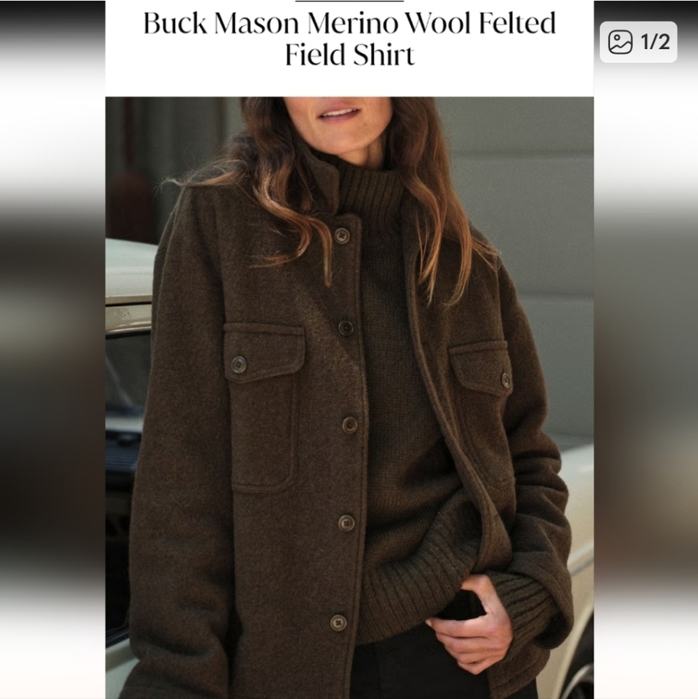 Buck Mason Felted Field Merino Wool Long Sleeve Button Up Shirt  Size Large
